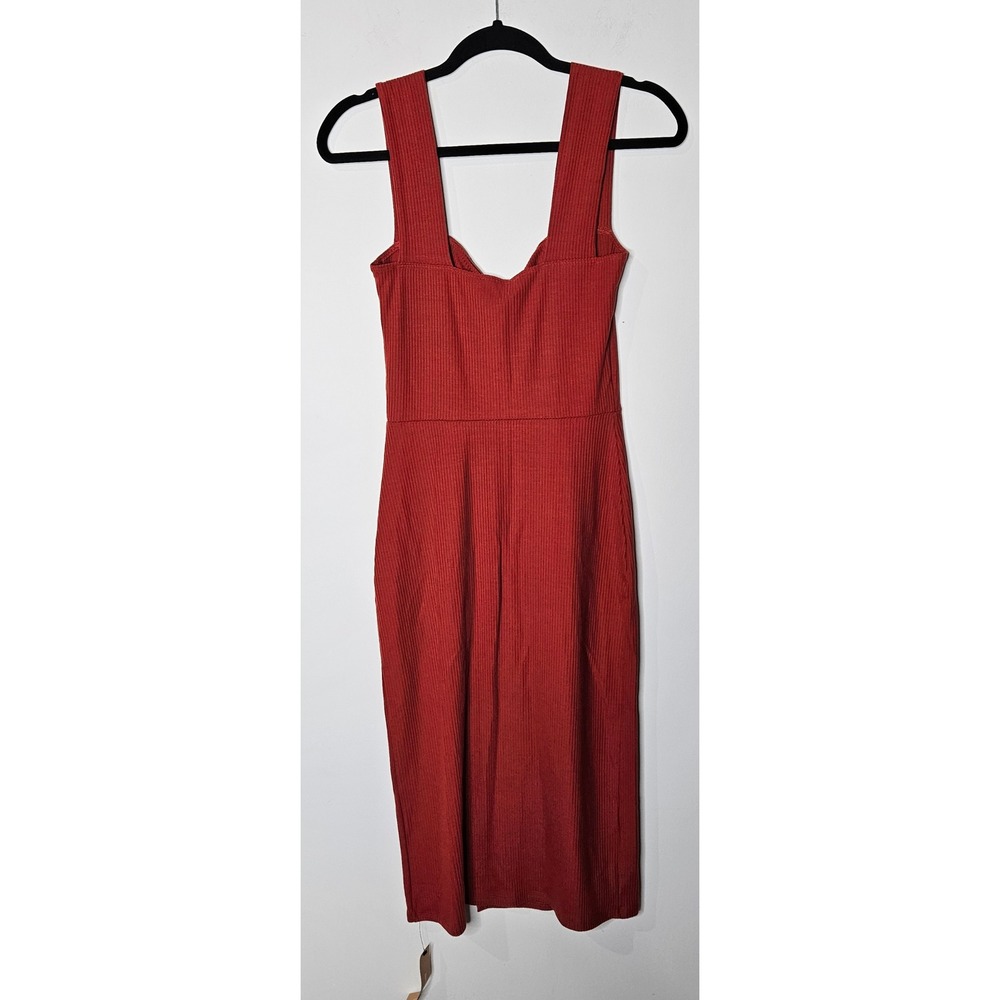 Reformation Cassi Midi Dress Terracotta Red Ribbed Knit Square Neck Slit Women M - Picture 5 of 5